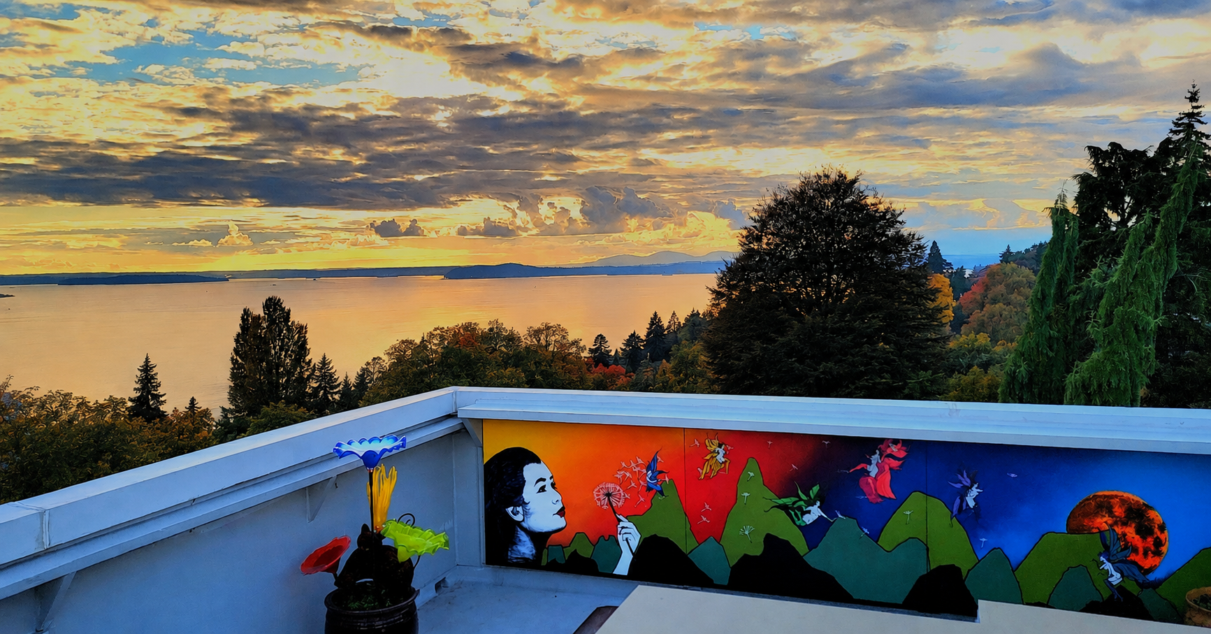 The Fine and Dandy mural overlooking Puget Sound